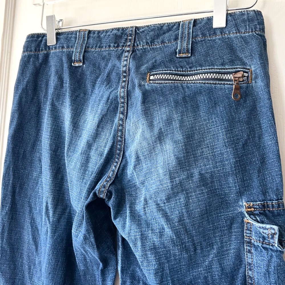 Vintage Y2K L.E.I. Low Rise Baggy Flared Cargo Jeans Blue Denim 3 Utility Grunge - Picture 8 of 10